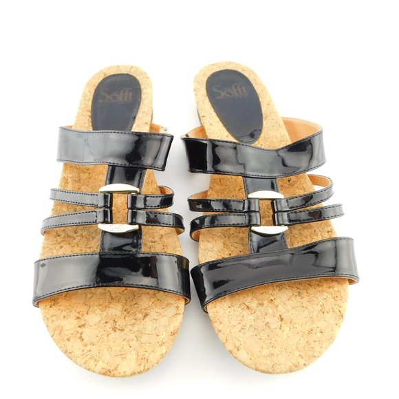 SOFFT Black Patent Slide Sandals 9 - Picture 2 of 6